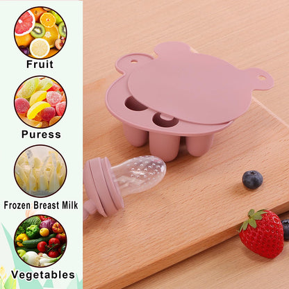 6-In-1 Baby Fruit Feeder Pacifier & Baby Food Feeder Set – Silicone Breastmilk Popsicle Mold with Freezer Tray, Teething Relief Toy, BPA Free Infant Feeder, 3 Sizes (S/M/L) Sacs (Blush)