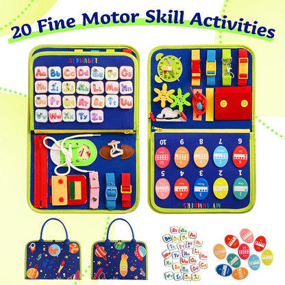 Montessori Busy Board | 3-5 Year Old Toddler Learning Toy | Fine Motor Skills Development | Montessori Sensory Playset | Early Childhood Education Tool | Portable Travel Preschool Activity Kit