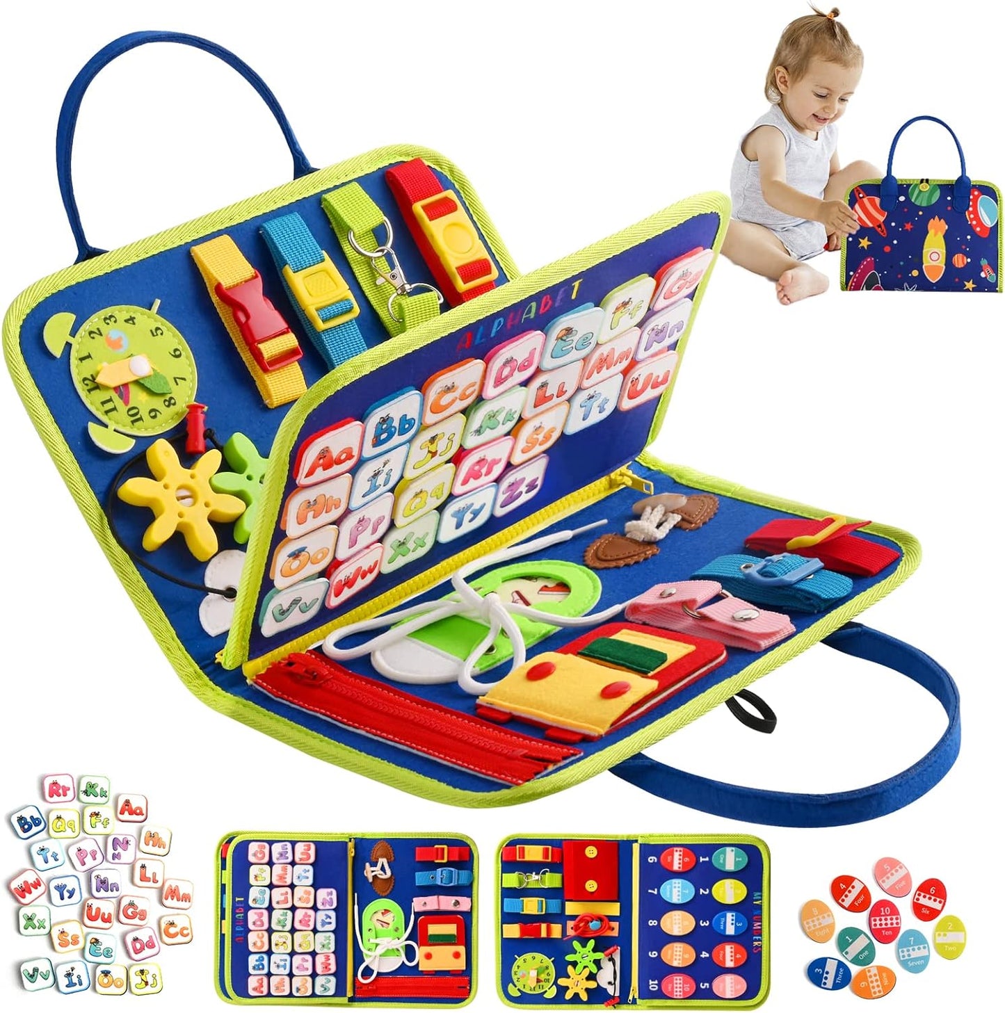 Montessori Busy Board | 3-5 Year Old Toddler Learning Toy | Fine Motor Skills Development | Montessori Sensory Playset | Early Childhood Education Tool | Portable Travel Preschool Activity Kit